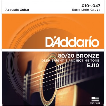 D'Addario EJ10 - струны для акустической гитары, фосфор/бронза, Extra Light 10-47
