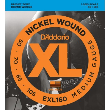 D`Addario EXL160 XL NICKEL WOUND Струны для бас-гитары Long Medium 50-105