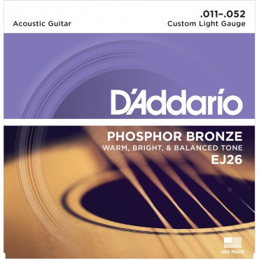 D'Addario EJ26 - струны для акустической гитары, фосфор/бронза, Custom Light 11-52