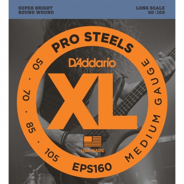 D'Addario EPS160 ProSteels Комплект струн для бас-гитары, Medium, 50-105, Long Scale			