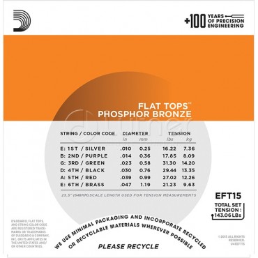 D`Addario EFT15 FLAT TOPS Струны для акустической гитары фосфорная бронза 10-47