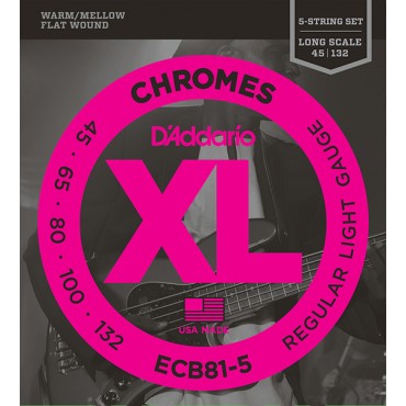 D'Addario ECB81-5 Chromes Комплект струн для бас-гитары, Light, 45-132, Long Scale