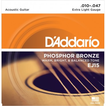 D'Addario EJ15 - струны для акустической гитары, фосфор/бронза, Extra Light 10-47