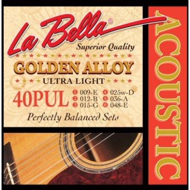 La Bella 40PUL Комплект струн для акустической гитары, бронза, Ultra Light, 9-48